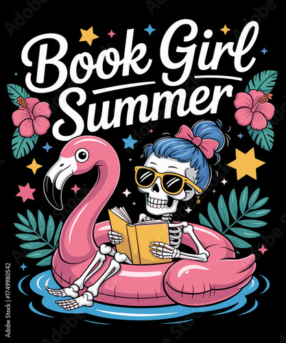 Funny Book Girl Summer Skeleton Reading Books Lovers Beach