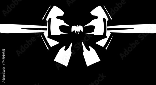 Elegant White Bow Silhouette with Long Ribbons on Black Background.