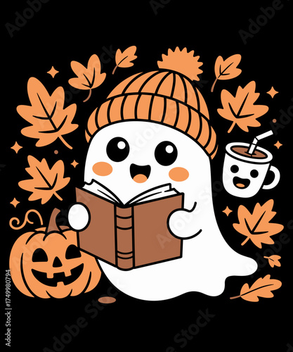 Cute Ghost Reading Book Lovers Funny