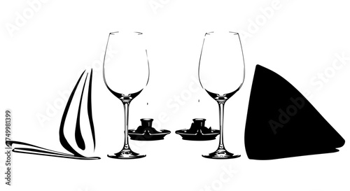 Elegant Wine Glasses, Napkin, and Cutlery Set for Romantic Dinner.