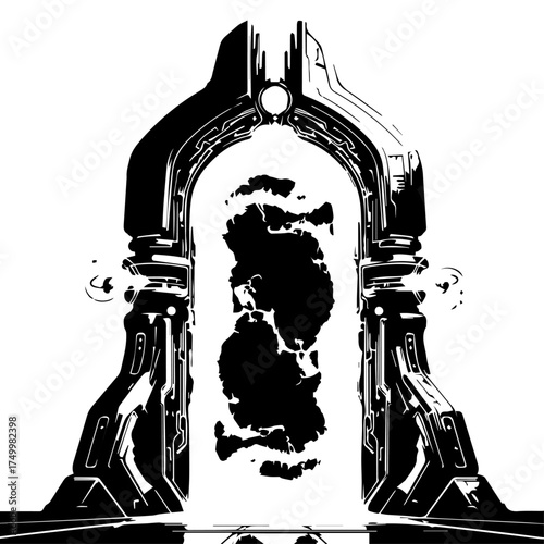 Futuristic Black and White Portal Frame with Abstract Energy Display.
