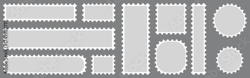 Blank postage stamps borders vector set. Mockup postage stamps with shadow. Realistic trendy post stamps set.. set of vintage summer.	