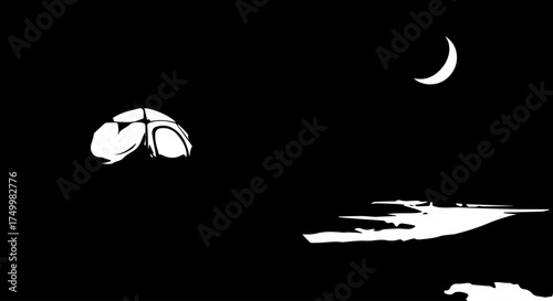 Stylized White Spaceship with Rounded Hull and Wing-like Structures in Space.