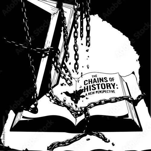 Symbolic Open Book with Chains and Text - Chains of History Perspective.