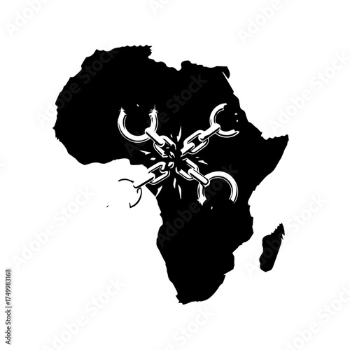 Symbolic Representation of Africa with Broken Chains, Freedom Concept.