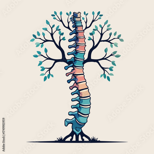 Abstract and educational World Spine Day vector featuring spine anatomy, protective shield, musical spine, nature-inspired spine, physiotherapy, movement, rehabilitation, and medical wellness icons