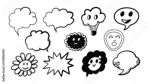 Collection of hand drawn thought and speech bubbles for creative projects