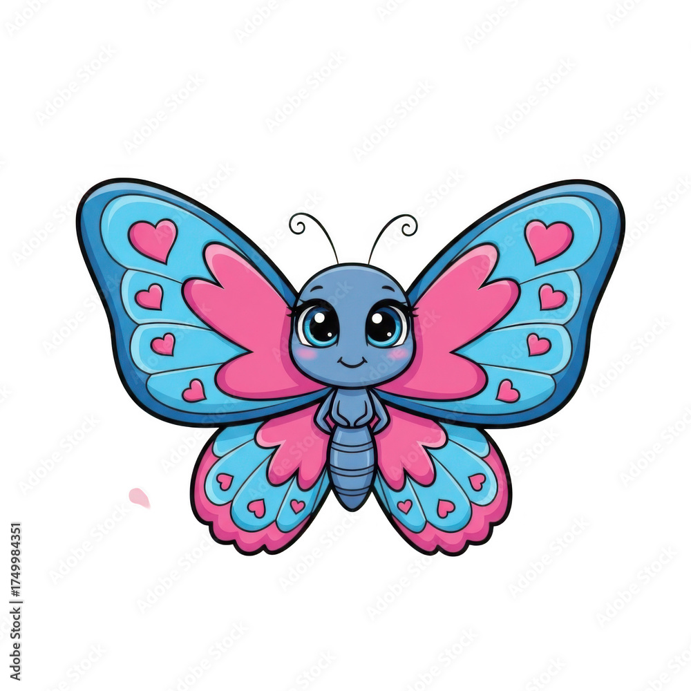 Obraz premium 3d cute blue and pink butterfly illustration isolated on transparent background