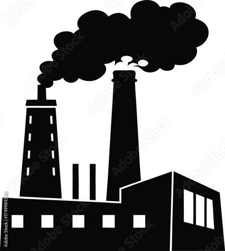 Industrial Factory Building Silhouette Smoke Stack Manufacturing Plant Air Pollution Concept Environment Icon Production Industry