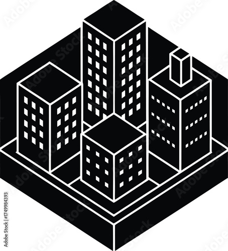 Isometric Cityscape Buildings Skyscraper Urban Landscape Architecture Town Planning Black Construction Real Estate Outline Design