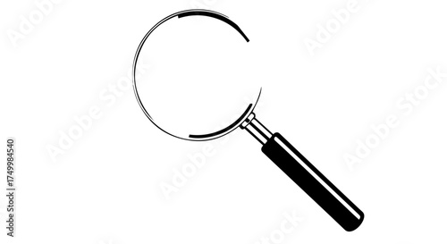 Black and Silver Magnifying Glass with Sleek Handle and Clear Lens.