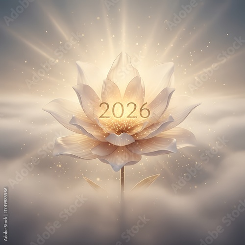 Glowing Lotus Flower with Year 2026 Inside bloom blossom