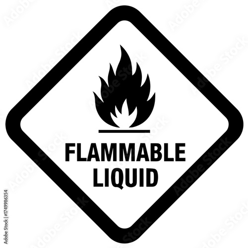 Black and White Diamond-Shaped Flammable Liquid Hazard Warning Sign.