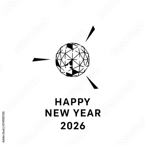 Black and White Geometric New Years Eve Ball with Triangular Elements.