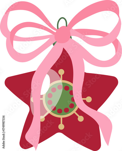 Star Christmas Ornament with Pink Bow
