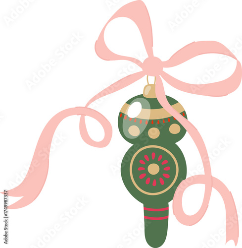 Illustration of Christmas Ornament with Pink Ribbon
