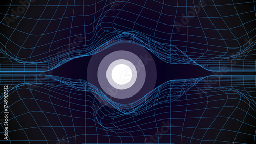 A robotic eye behind a wire frame