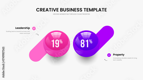Consulting Showcase 2 Step Infographic Slideshow Template. Marketing Visualization Slide Design Vector Illustration. Sales Plan Two Element Graph Presentation Layout.