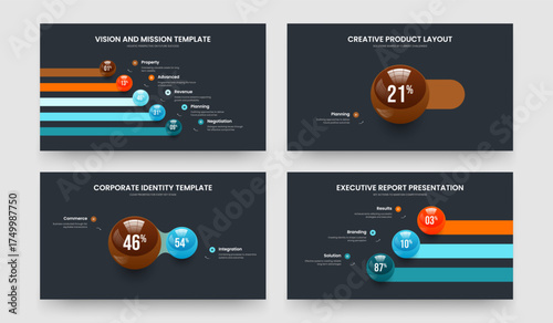 Investor Briefing Five One Two Three Option Graph Slideshow Template Vector Illustration Set. Professional Performance 5 1 2 3 Step Diagram Frame Design Bundle.