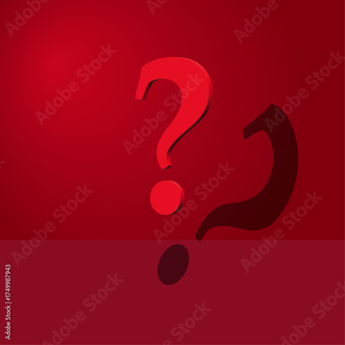 Floating red question mark. On red background