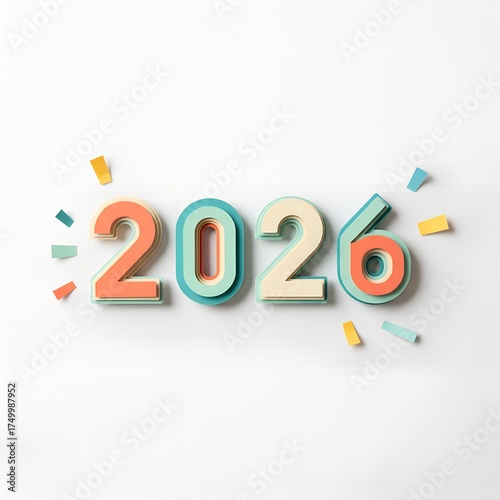 3D Paper Cutout Numbers 2026 with Confetti year new year