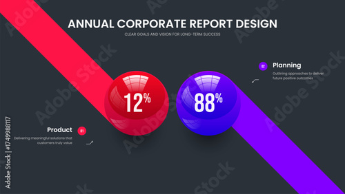 Professional Strategy 2 Element Infographic Slideshow Design. Consulting Report Two Option Diagram Presentation Layout. Investor Introduction Slide Template Vector Illustration.