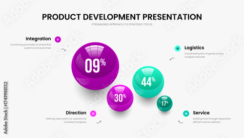 Educational Performance 4 Step Diagram Slide Design. Enterprise Launch Presentation Template Vector Illustration. Clean Portfolio Four Option Chart Slideshow Layout.