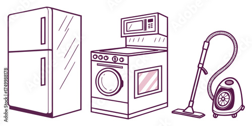 Modern home appliance icons with soft gradients for digital design