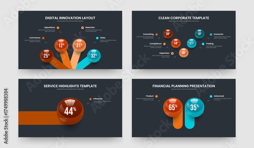 Sales Growth 4 5 1 2 Step Graph Presentation Layout Set. Minimalist Overview Four Five One Two Option Infographic Frame Template Vector Illustration Collection.