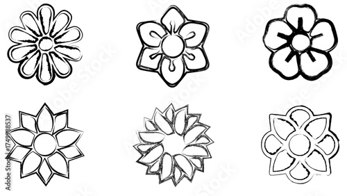 Hand drawn doodle flowers icon set