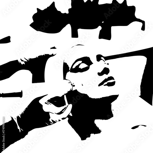 High-contrast black and white portrait of a person with dramatic lighting.