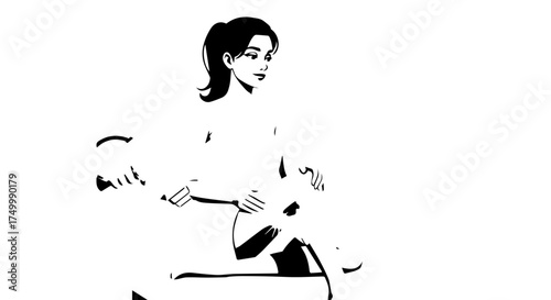 High Contrast Silhouette of Woman Riding a Bicycle in Minimal Studio Style.