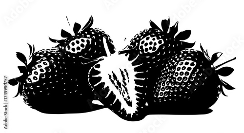 Monochrome illustration of ripe strawberries ready for dessert.