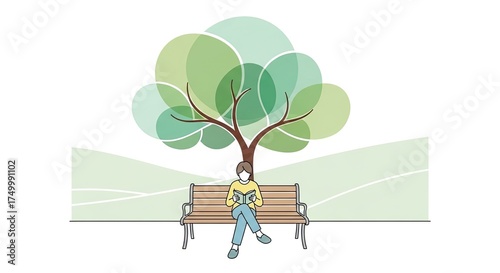Person Relaxing on a Park Bench Under a Tree