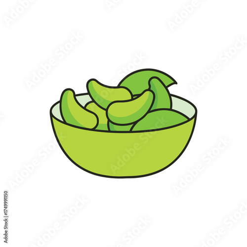 A colorful bowl of edamame pods vector illustration