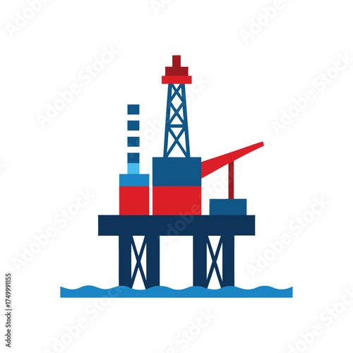 A colorful drilling offshore platform vector art illustration