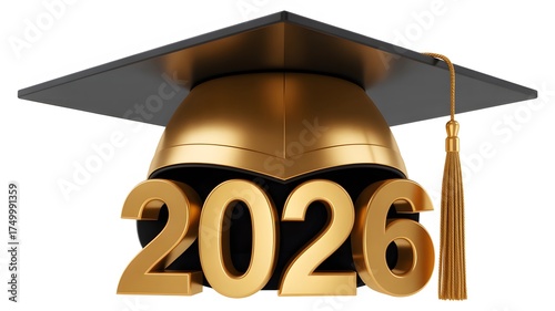 Golden 2026 graduation cap and tassel symbolizing academic achievement and future success for the graduating class