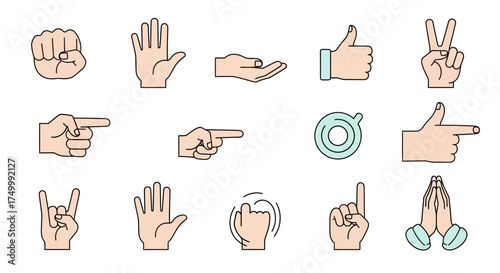 Collection of hand gestures, signals and actions icons for interfaces and design projects