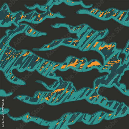 Vector seamless camo tiger stripe army fatigue pattern design