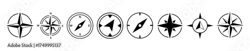 Compass simple icon set. Compass symbol set. Wind rose icon. Vector.