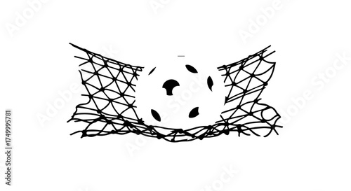 Black and White Soccer Ball Nestled in a Torn Soccer Net.