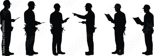 Construction workers silhouette, workplace conflict, jobsite discussion, hard hats, safety gear, planning, teamwork, argument, pointing hands, 