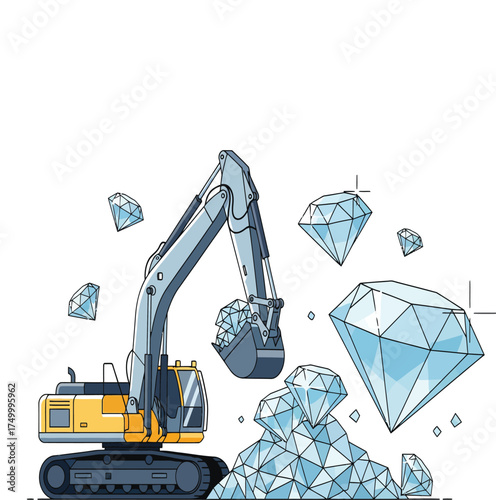 Vector, illustration of an excavator for diamond mining, industry, poster, printing, background, material