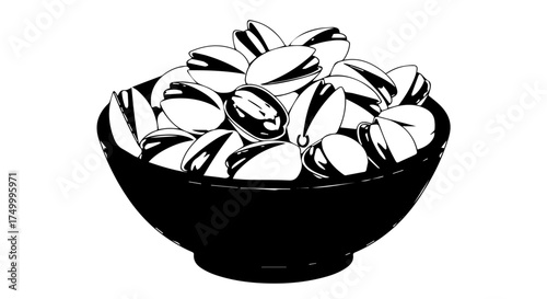 Black and White Striped Candy Pile Overflowing a Dark Bowl Illustration.