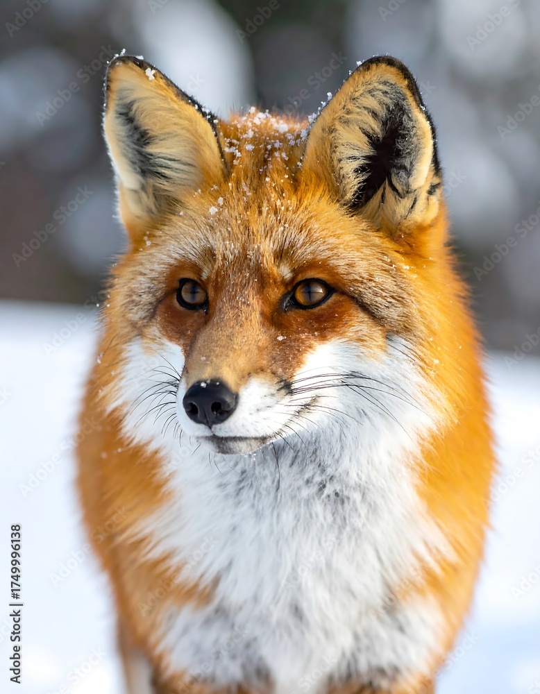 Fototapeta premium Focused Red Fox in Snowy Landscape.