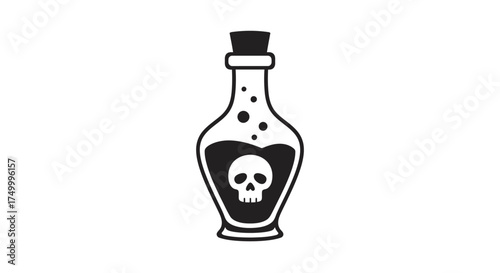 Mysterious skull and crossbones poison bottle icon symbol glyph for halloween danger hazardous substance dark potion alchemy isolated on white background