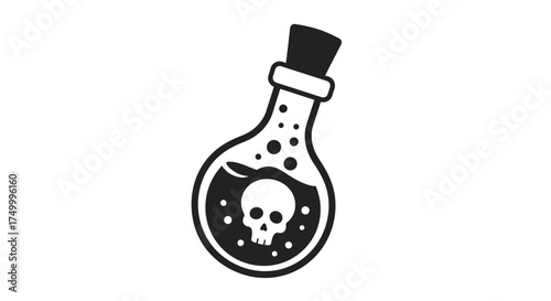 Poison bottle icon with skull symbol danger warning liquid graphic element representing toxicity and hazard for halloween or spooky themes isolated on white background