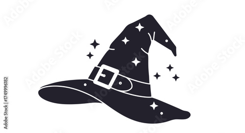 Magical halloween witch hat silhouette with stars and sparkles festive occasion apparel accessory mysterious enchanting fantasy isolated on white background