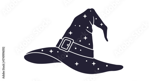 Magical witch hat with sparkling stars and belt buckle enchanting halloween accessory for festive decorations and themed events isolated on white background