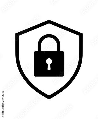 Black padlock icon inside shield outline